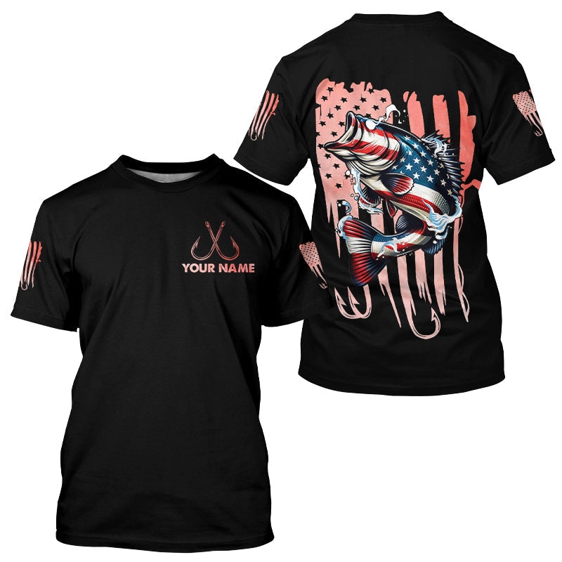 Bass Fishing American Flag patriotic Custom name long sleeves fishing NQS2233