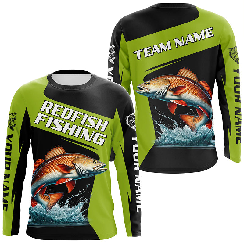 Black Green Redfish fishing Custom Long Sleeve Tournament Fishing, Red Drum Fishing NQS7657