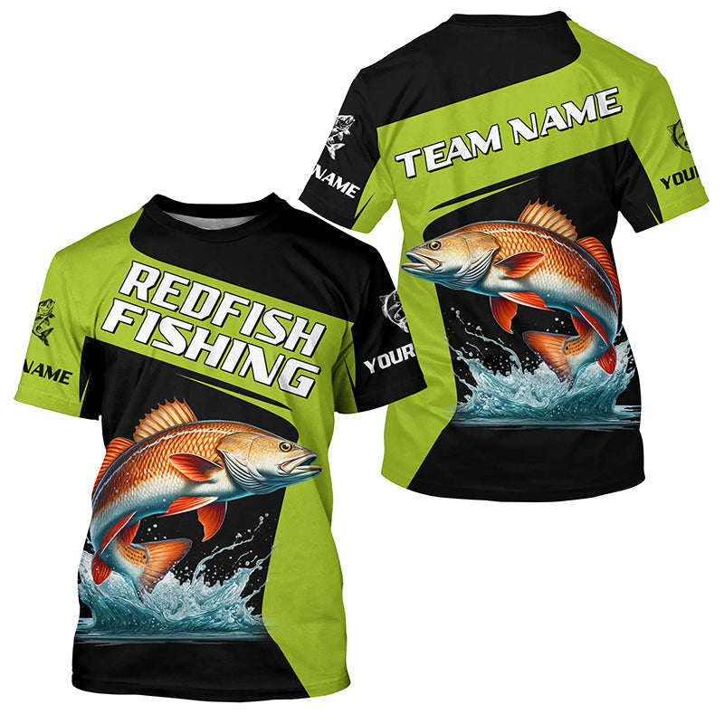 Black Green Redfish fishing Custom Long Sleeve Tournament Fishing, Red Drum Fishing NQS7657