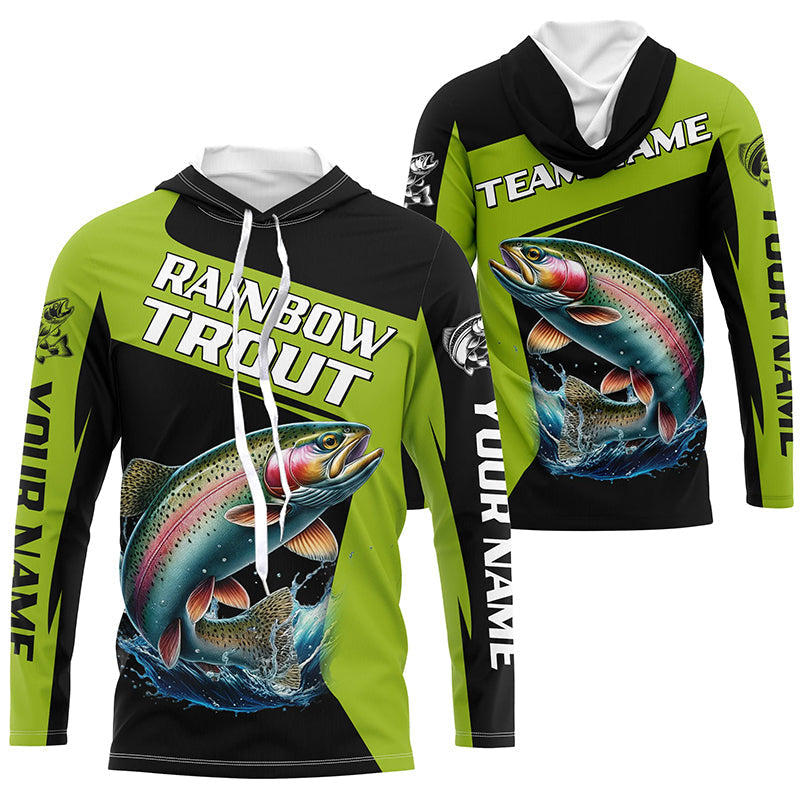 Black Green Rainbow Trout fishing Custom Long Sleeve Tournament Fishing, Trout Fishing NQS7659