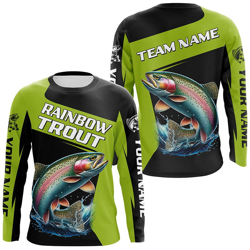 Black Green Rainbow Trout fishing Custom Long Sleeve Tournament Fishing, Trout Fishing NQS7659