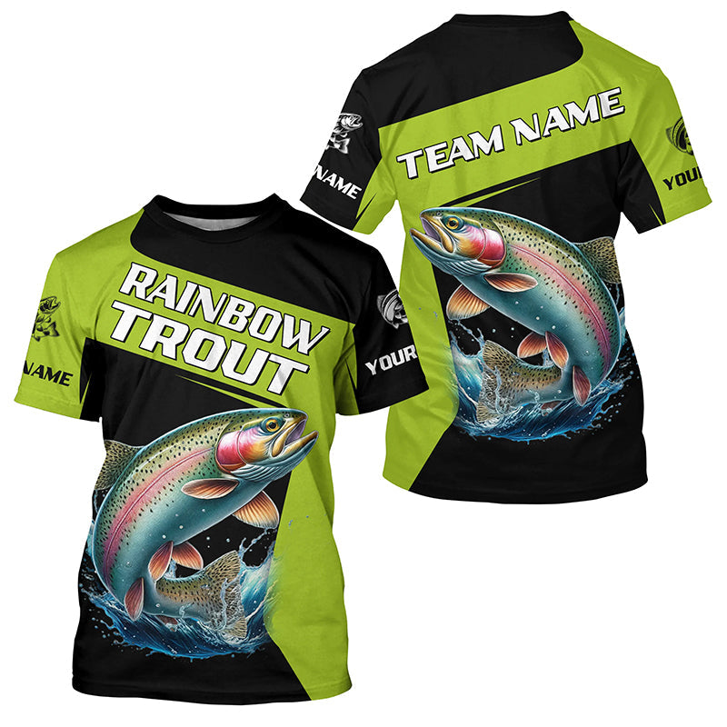 Black Green Rainbow Trout fishing Custom Long Sleeve Tournament Fishing, Trout Fishing NQS7659