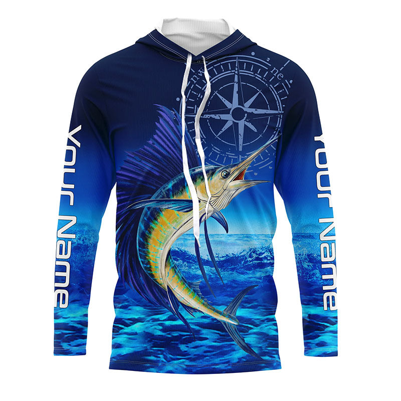Personalized Sailfish Saltwater Blue Long Sleeve Performance Fishing, Sailfish tournament NQS5784