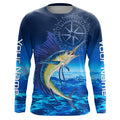 Personalized Sailfish Saltwater Blue Long Sleeve Performance Fishing, Sailfish tournament NQS5784