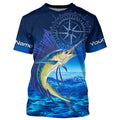 Personalized Sailfish Saltwater Blue Long Sleeve Performance Fishing, Sailfish tournament NQS5784