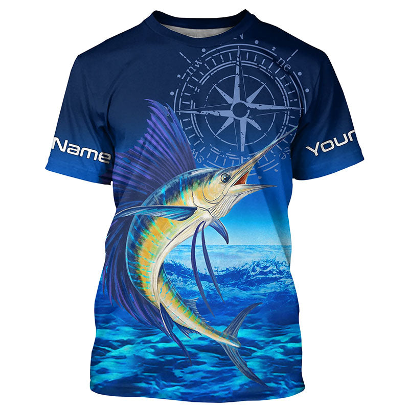 Personalized Sailfish Saltwater Blue Long Sleeve Performance Fishing, Sailfish tournament NQS5784