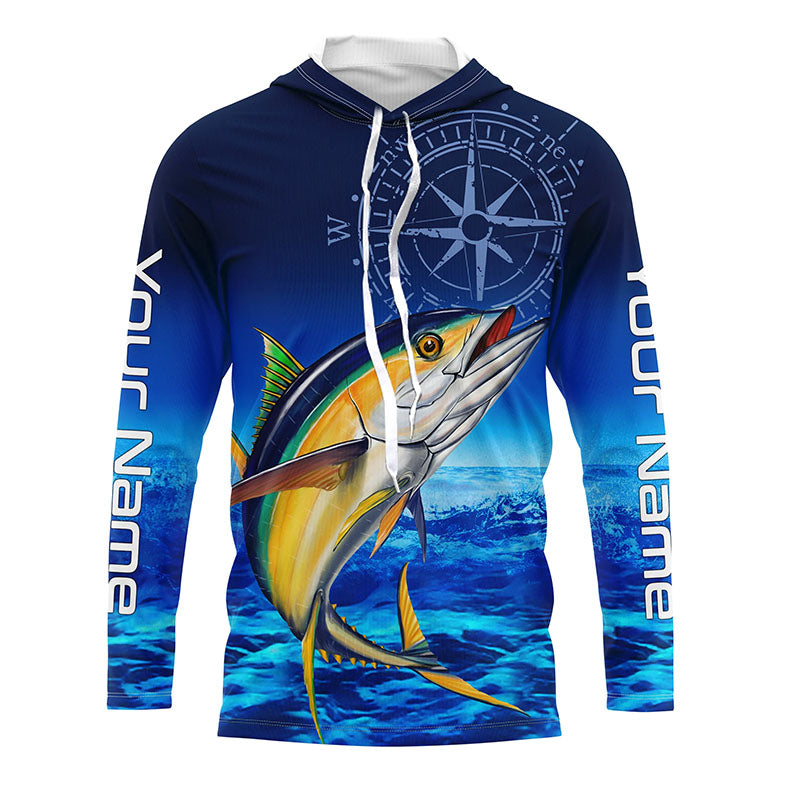 Personalized Tuna Saltwater Blue Long Sleeve Performance Fishing, Tuna compass tournament NQS5786