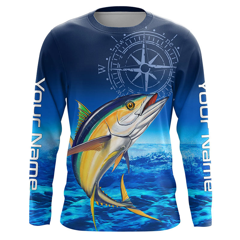 Personalized Tuna Saltwater Blue Long Sleeve Performance Fishing, Tuna compass tournament NQS5786