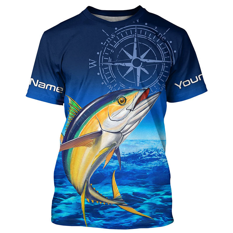 Personalized Tuna Saltwater Blue Long Sleeve Performance Fishing, Tuna compass tournament NQS5786