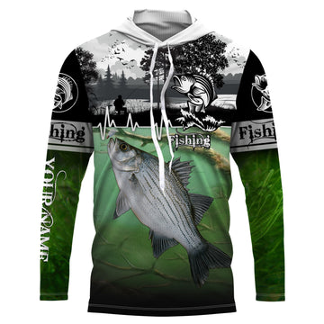 White bass Fishing freshwater fish UV protection quick dry Custom name long sleeves UPF 30+ fishing for adult and Kid NQS2660