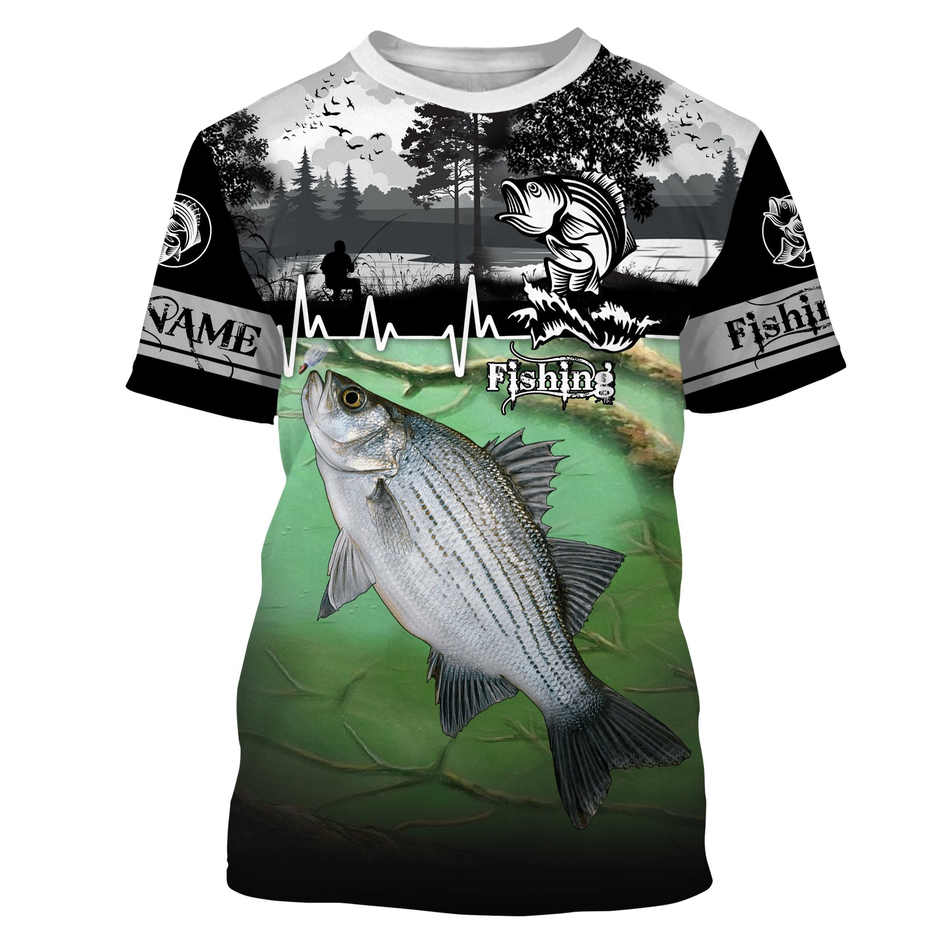 White bass Fishing freshwater fish UV protection quick dry Custom name long sleeves UPF 30+ fishing for adult and Kid NQS2660