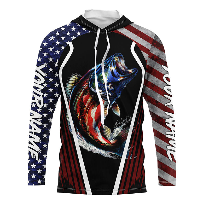 Largemouth Bass fishing American flag Custom UV protection performance long sleeve fishing NQS7173
