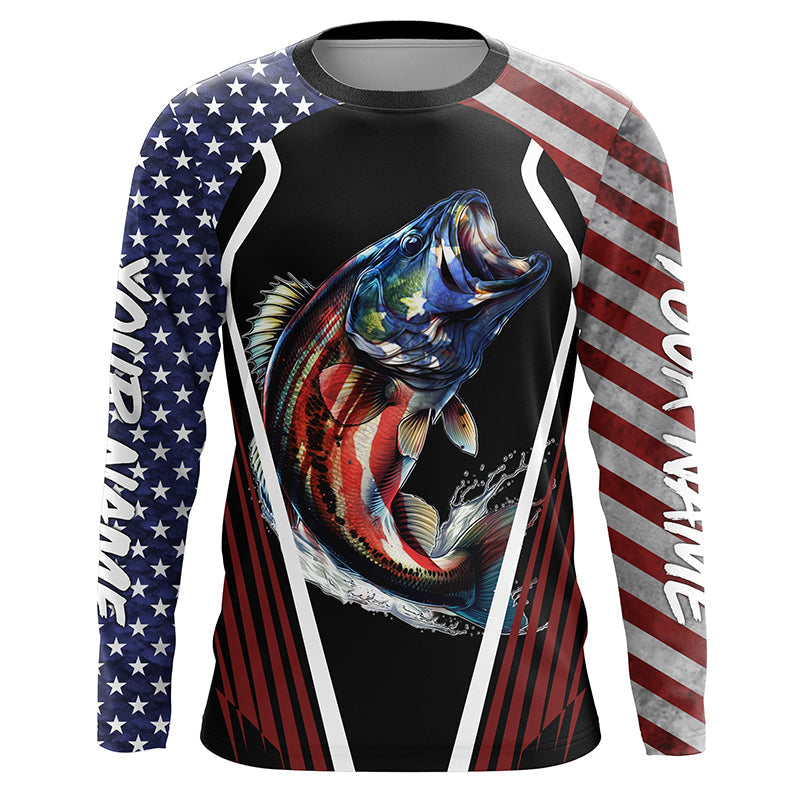 Largemouth Bass fishing American flag Custom UV protection performance long sleeve fishing NQS7173