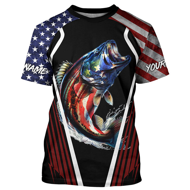 Largemouth Bass fishing American flag Custom UV protection performance long sleeve fishing NQS7173