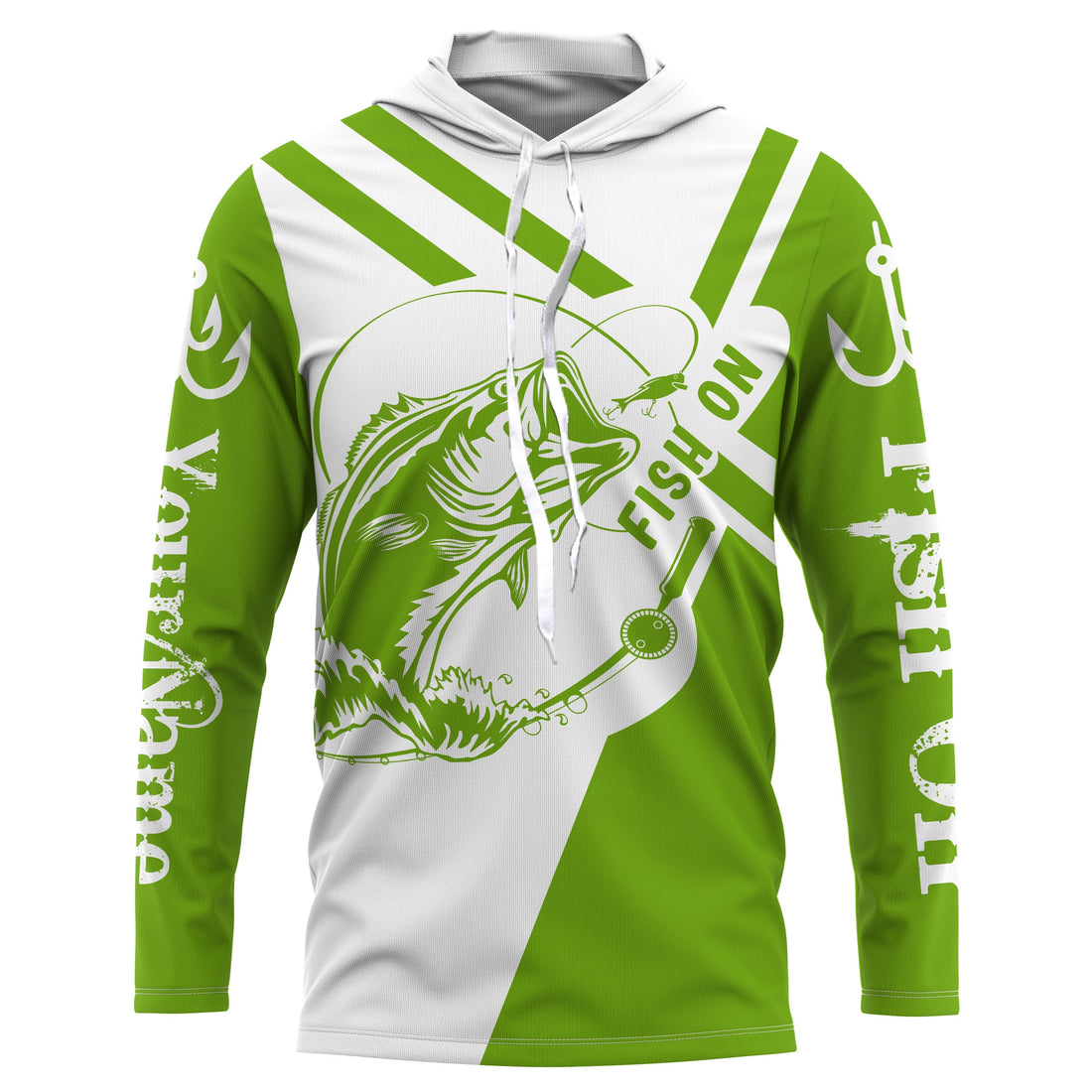 Largemouth Bass fishing clothes green Custom upf fishing, custom fishing with hood NQS3082