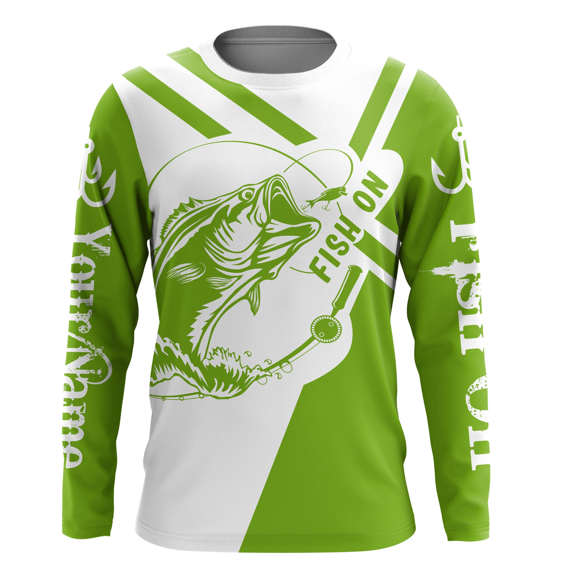 Largemouth Bass fishing clothes green Custom upf fishing, custom fishing with hood NQS3082