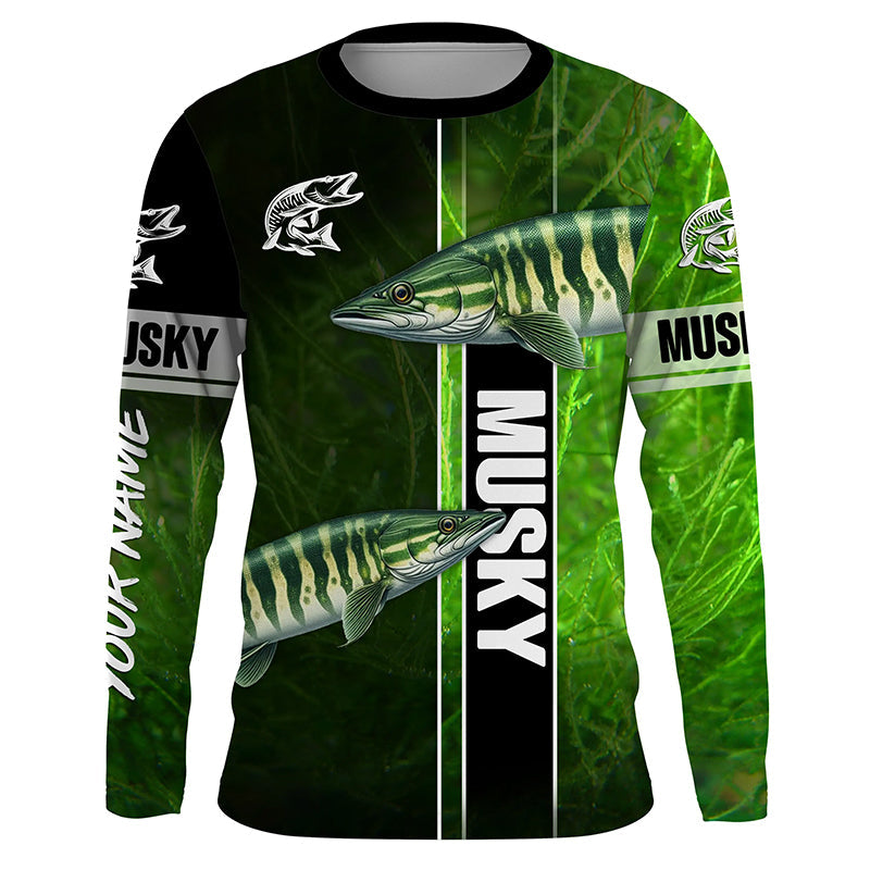 Musky Fishing Muskellunge green Customize Name Long Sleeve Fishing, fishing gifts NQS1992