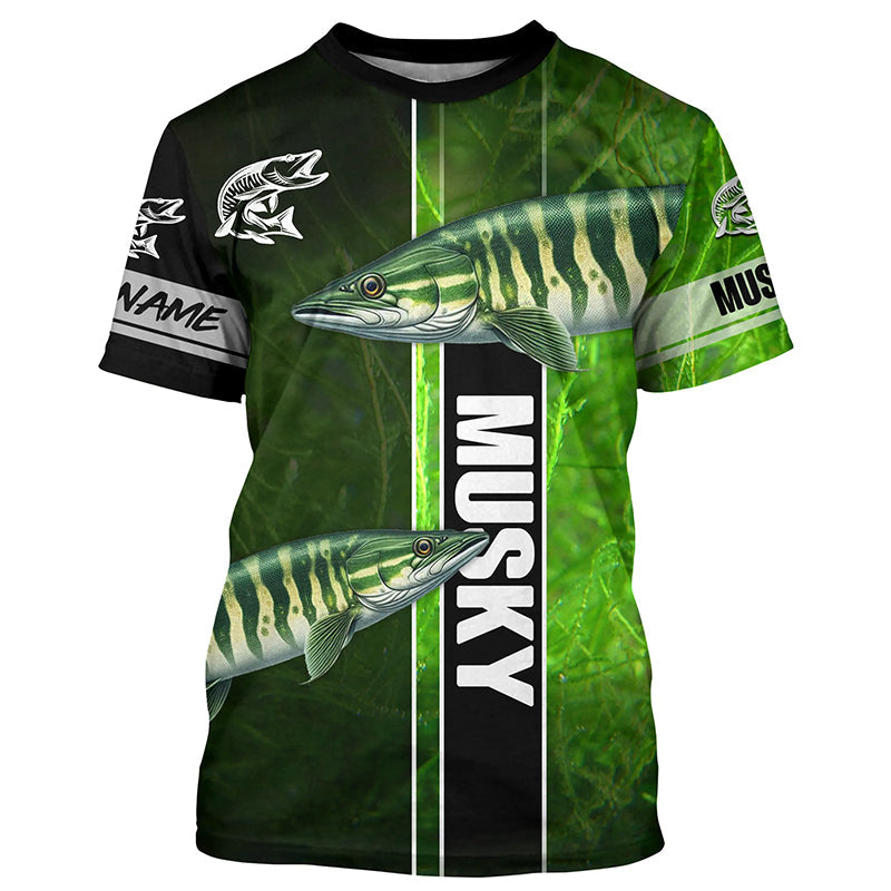 Musky Fishing Muskellunge green Customize Name Long Sleeve Fishing, fishing gifts NQS1992