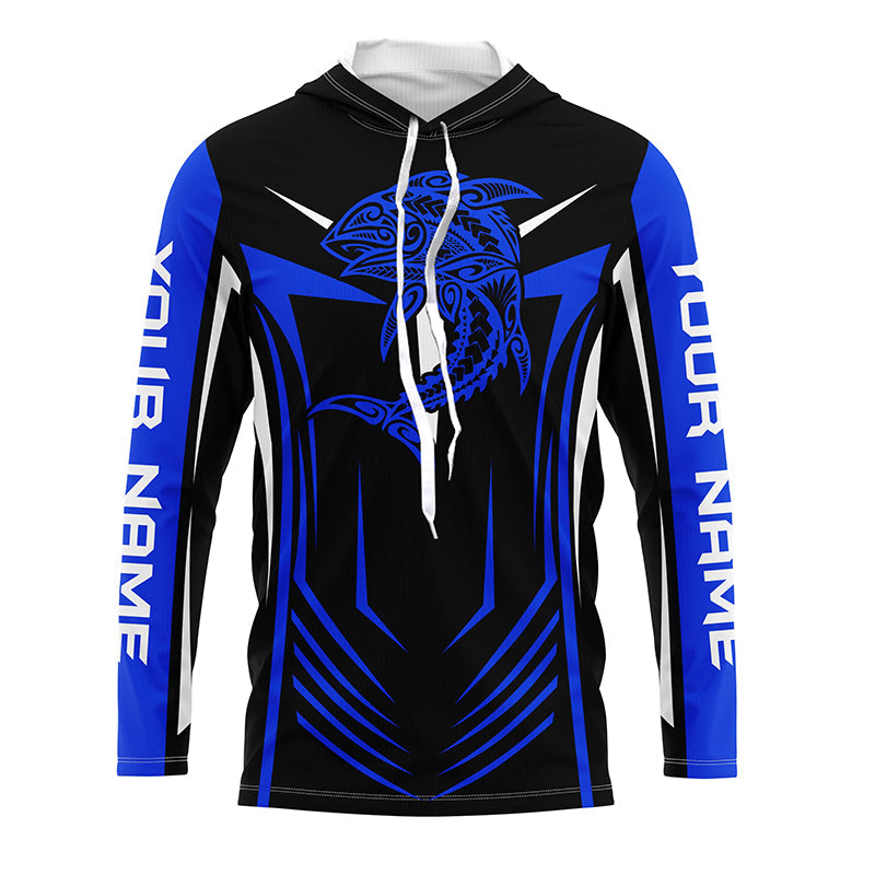 Tribal Tuna Fishing tattoo custom performance Long Sleeve tournament fishing | Blue NQS6433