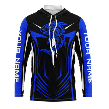 Tribal Tuna Fishing tattoo custom performance Long Sleeve tournament fishing | Blue NQS6433