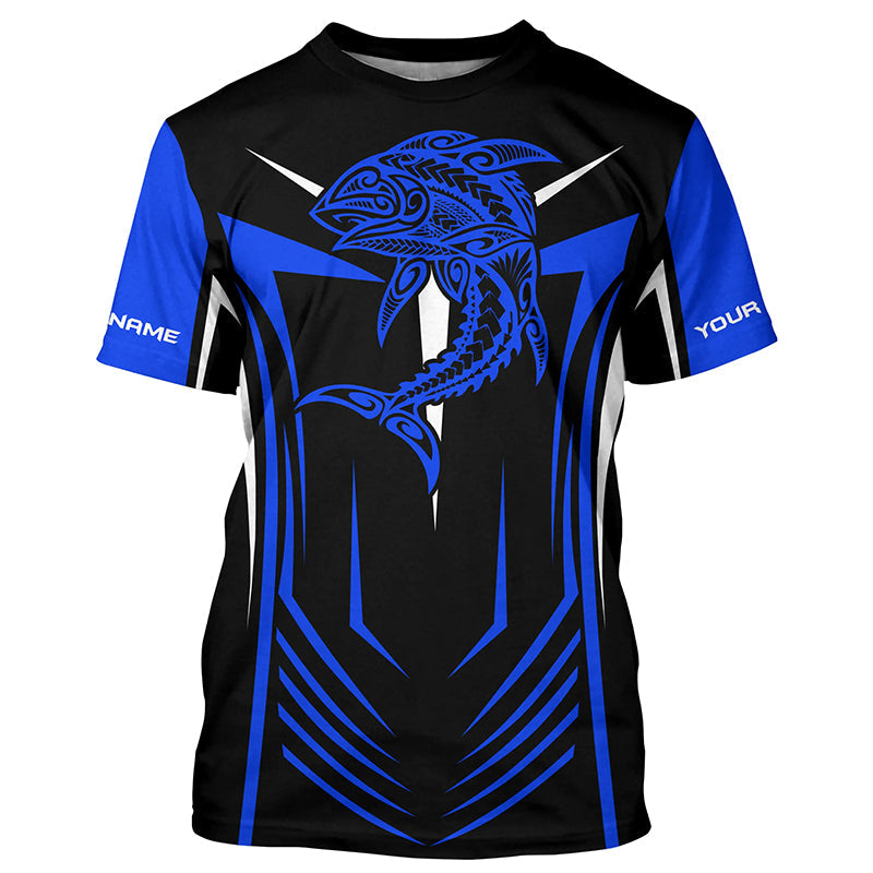 Tribal Tuna Fishing tattoo custom performance Long Sleeve tournament fishing | Blue NQS6433