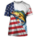 American flag patriotic largemouth bass fishing Custom Name 3D UV Protection long sleeve Fishing NQS5304