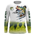 Largemouth bass fishing green scale American flag patriot Customize name long sleeves UV fishing NQS1855