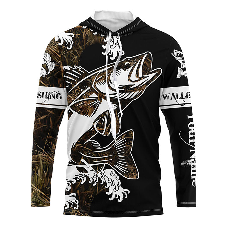 Walleye fishing tattoo camo Customize name black UV protection long sleeves fishing NQS1857