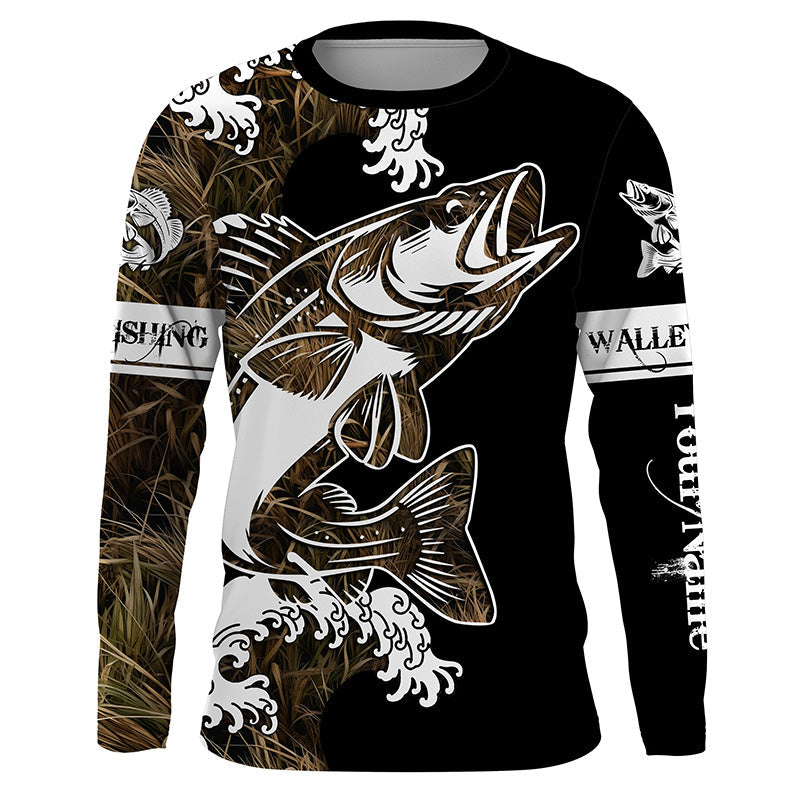 Walleye fishing tattoo camo Customize name black UV protection long sleeves fishing NQS1857