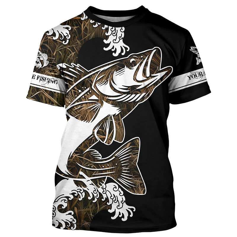 Walleye fishing tattoo camo Customize name black UV protection long sleeves fishing NQS1857