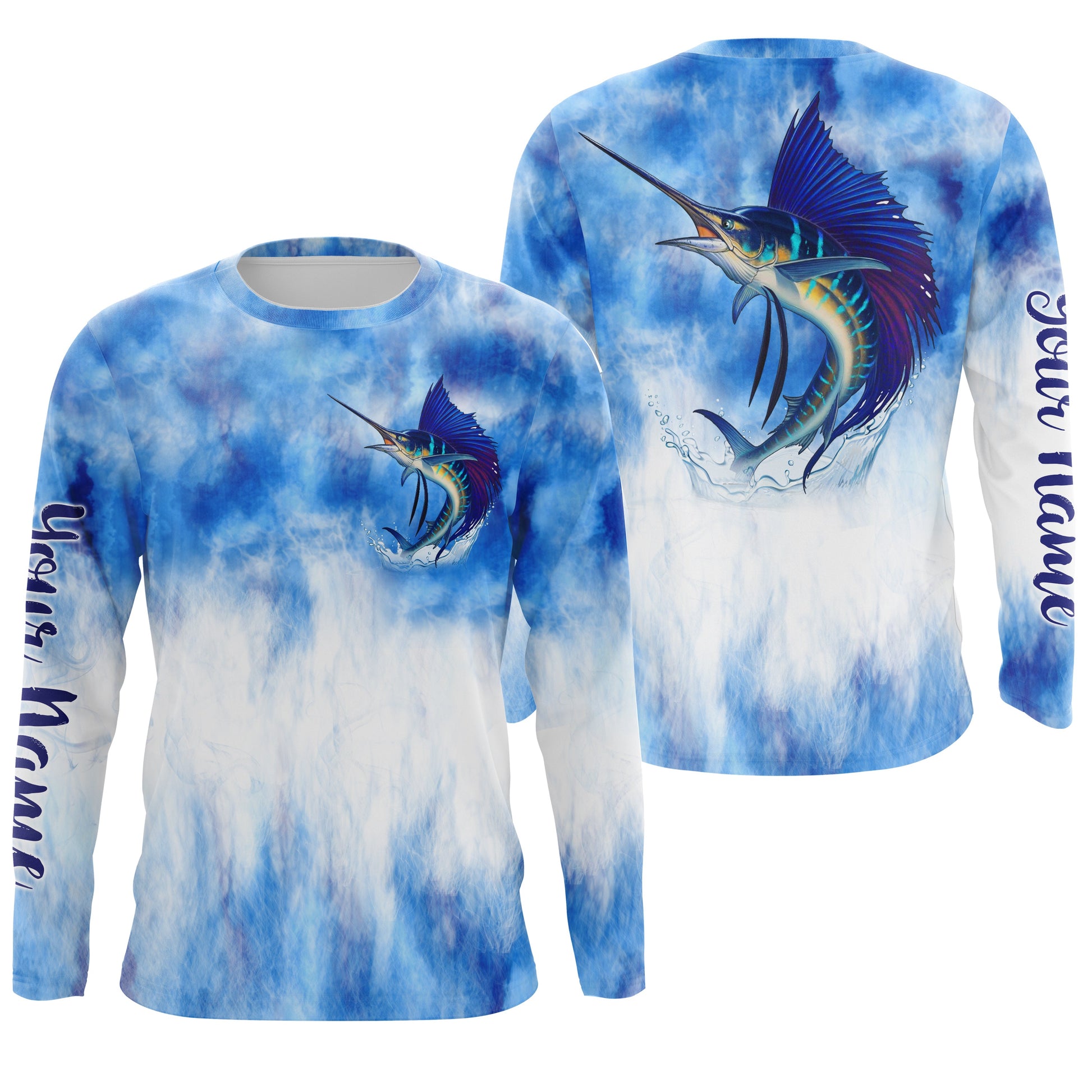 Sailfish saltwater fishing blue sea camo Custom Name sun protection UPF long sleeves fishing NQS3511
