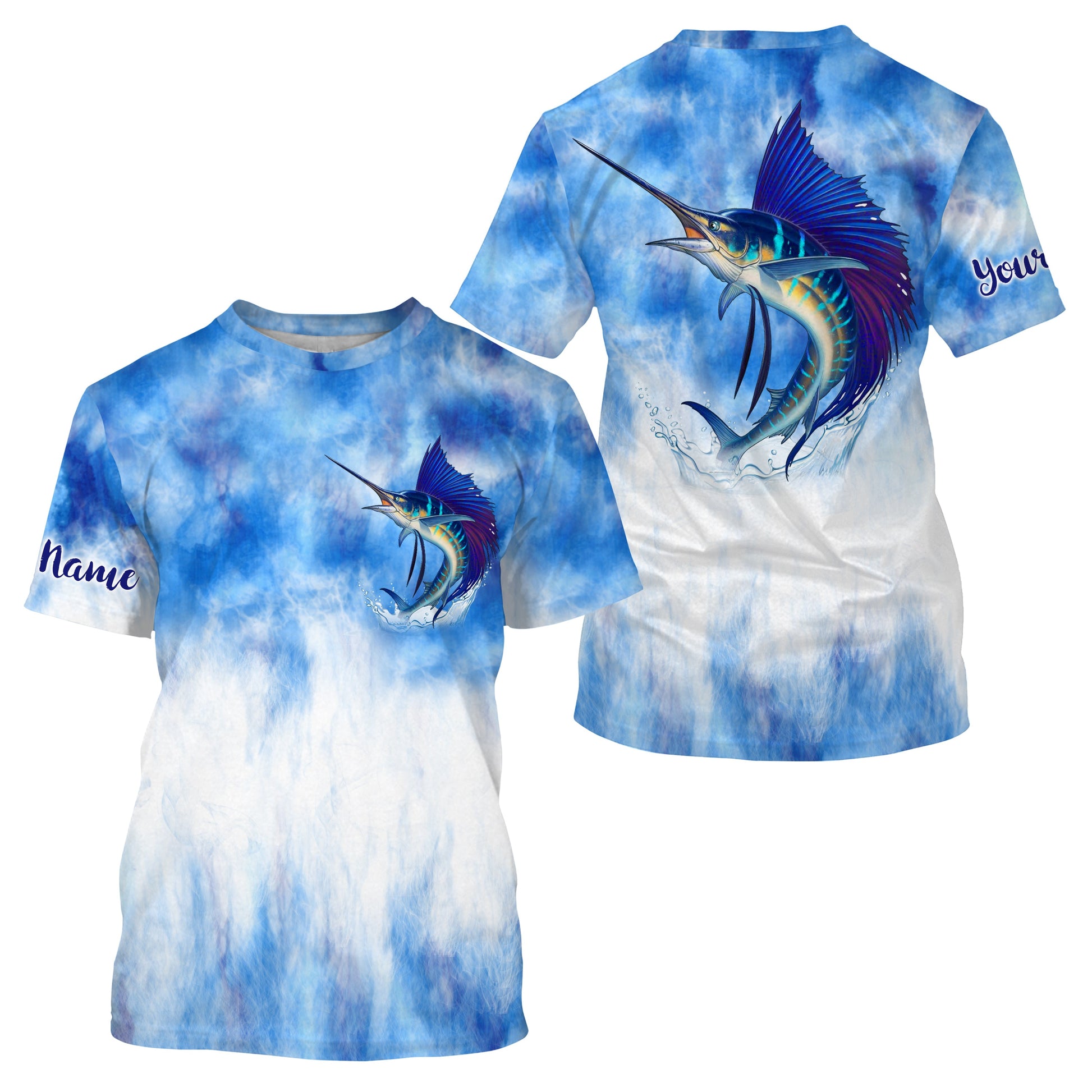 Sailfish saltwater fishing blue sea camo Custom Name sun protection UPF long sleeves fishing NQS3511