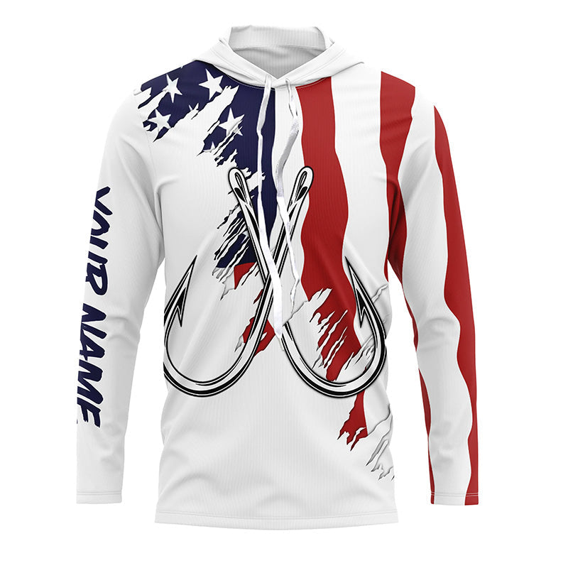 American flag US Fishing Fish Hook UV protection custom long sleeves Patriotic fishing apparel NQS7877