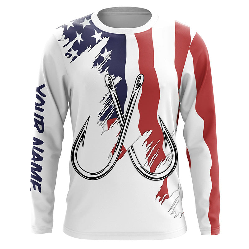American flag US Fishing Fish Hook UV protection custom long sleeves Patriotic fishing apparel NQS7877