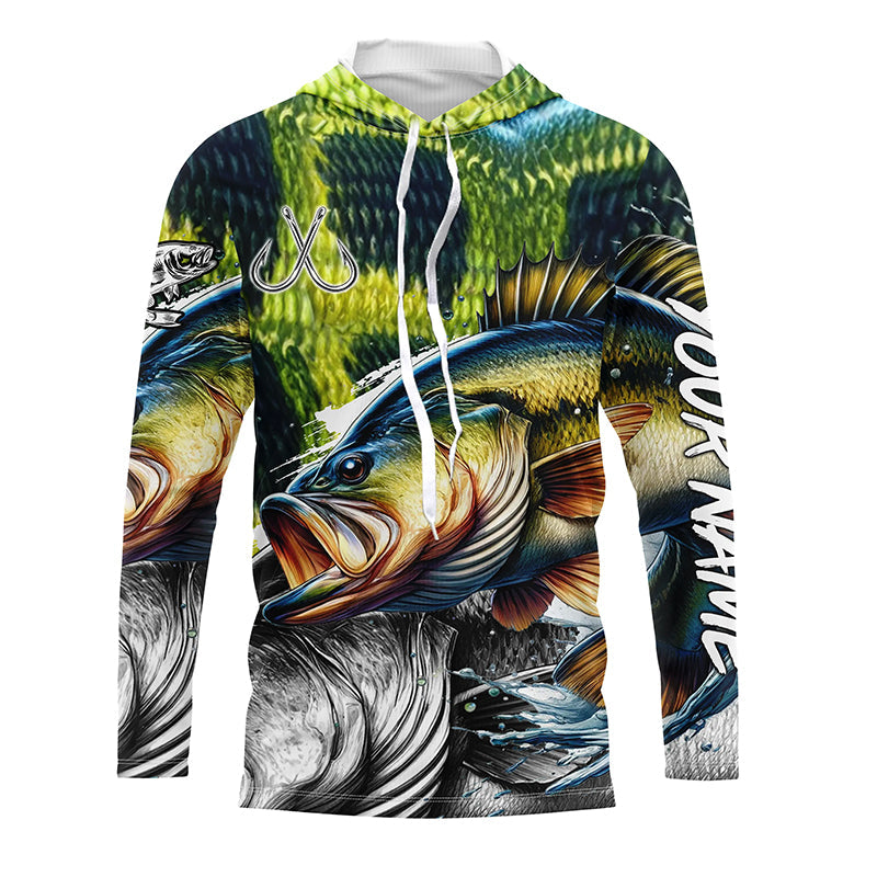 Largemouth Bass Fishing green scales custom UV protection long sleeves fishing, Women NQS7881