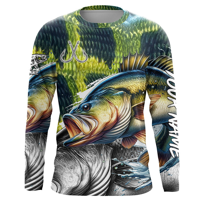 Largemouth Bass Fishing green scales custom UV protection long sleeves fishing, Women NQS7881