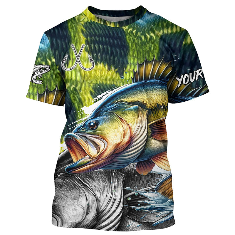 Largemouth Bass Fishing green scales custom UV protection long sleeves fishing, Women NQS7881