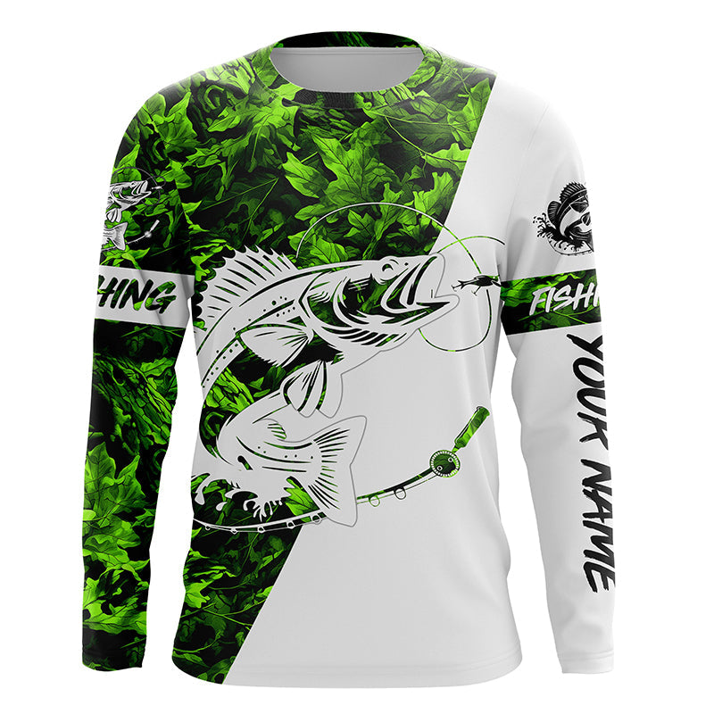 Walleye Green Camo customize name long sleeves fishing, personalized gift for Fishing lovers - NQS623