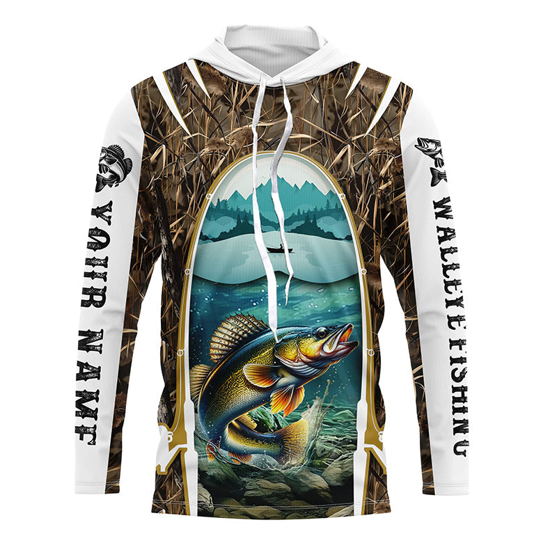Walleye fishing Camo custom performance fishing UV protection long sleeves NQS634
