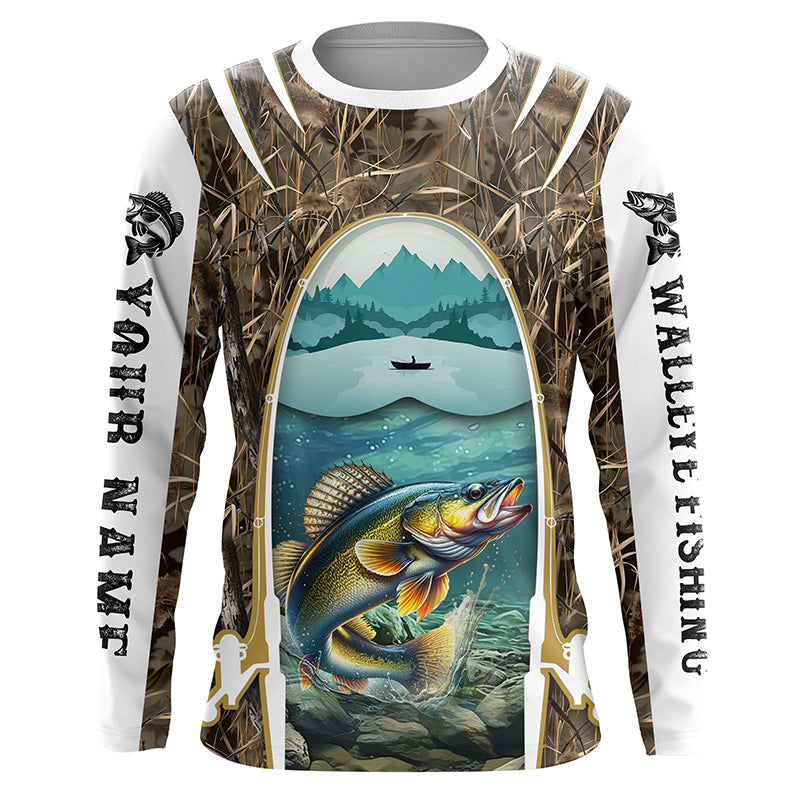 Walleye fishing Camo custom performance fishing UV protection long sleeves NQS634