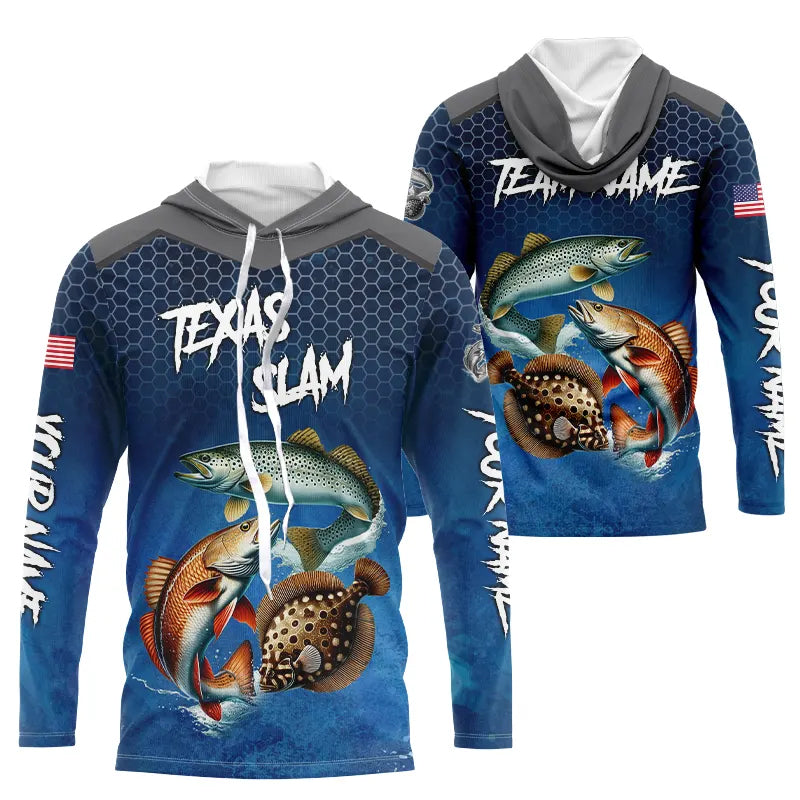 Blue Texas Slam fishing Custom performance long sleeve team Redfish, Trout, Flounder fishing NQS9239