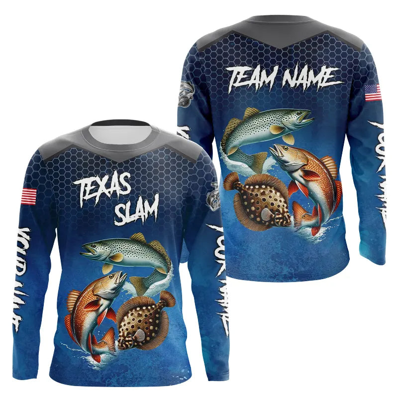 Blue Texas Slam fishing Custom performance long sleeve team Redfish, Trout, Flounder fishing NQS9239