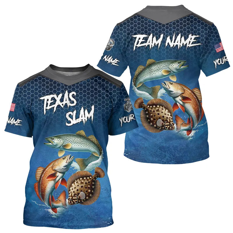 Blue Texas Slam fishing Custom performance long sleeve team Redfish, Trout, Flounder fishing NQS9239