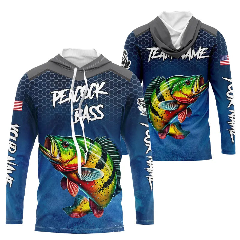 Blue camo Peacock Bass fishing Custom performance long sleeve team Bass fishing tournament NQS9240