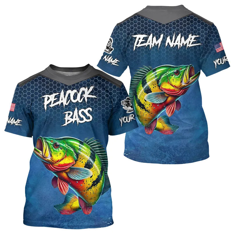 Blue camo Peacock Bass fishing Custom performance long sleeve team Bass fishing tournament NQS9240