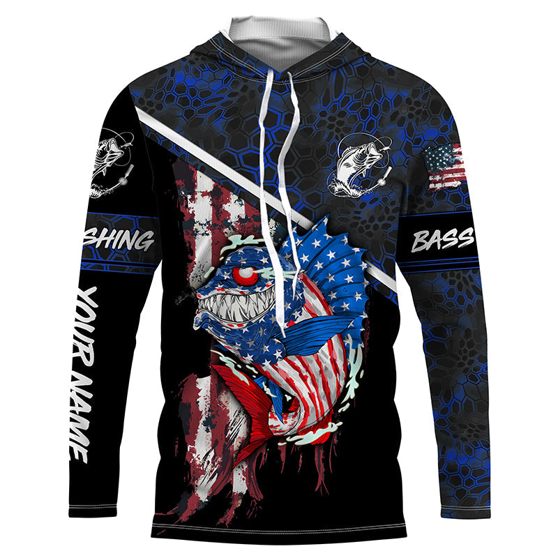 American Flag funny angry Bass fishing blue camo Custom Name Fishing NQS2995