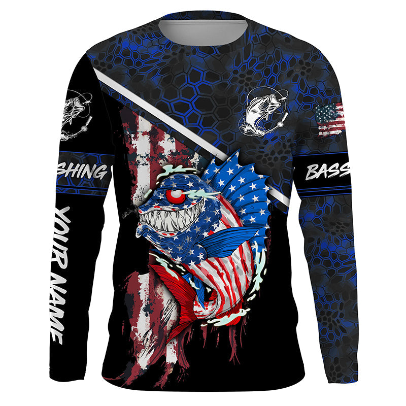 American Flag funny angry Bass fishing blue camo Custom Name Fishing NQS2995
