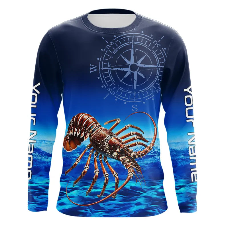 Personalized Florida Spiny Lobster Blue Performance Fishing, compass Lobster tournament NQS9735