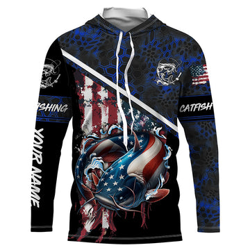 American Flag catfish fishing blue camo Custom Name Fishing UV Protection NQS3642