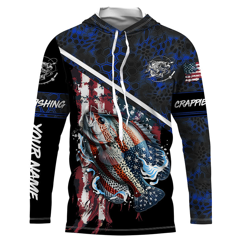 American Flag crappie fishing blue camo Custom Name Fishing UV Protection NQS3643